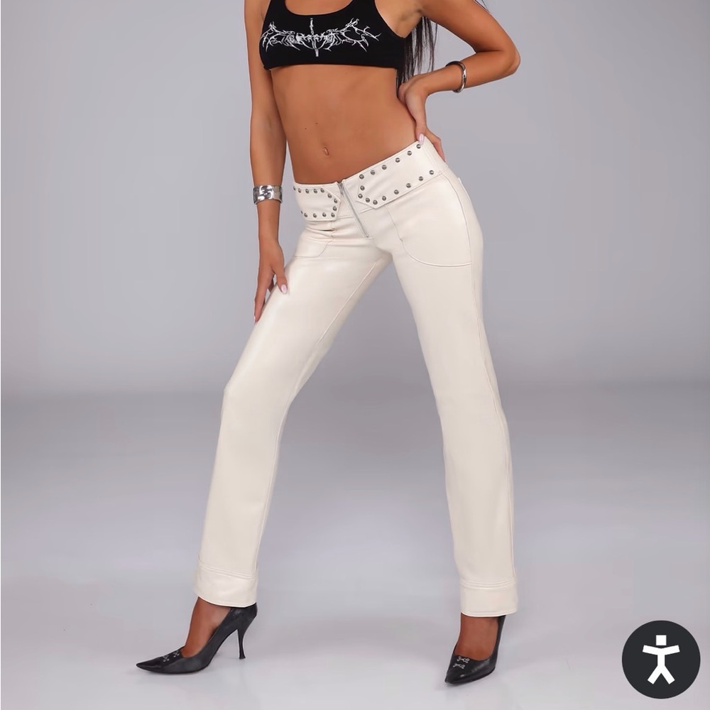 Revice Cream Studded Low-Waisted Pants